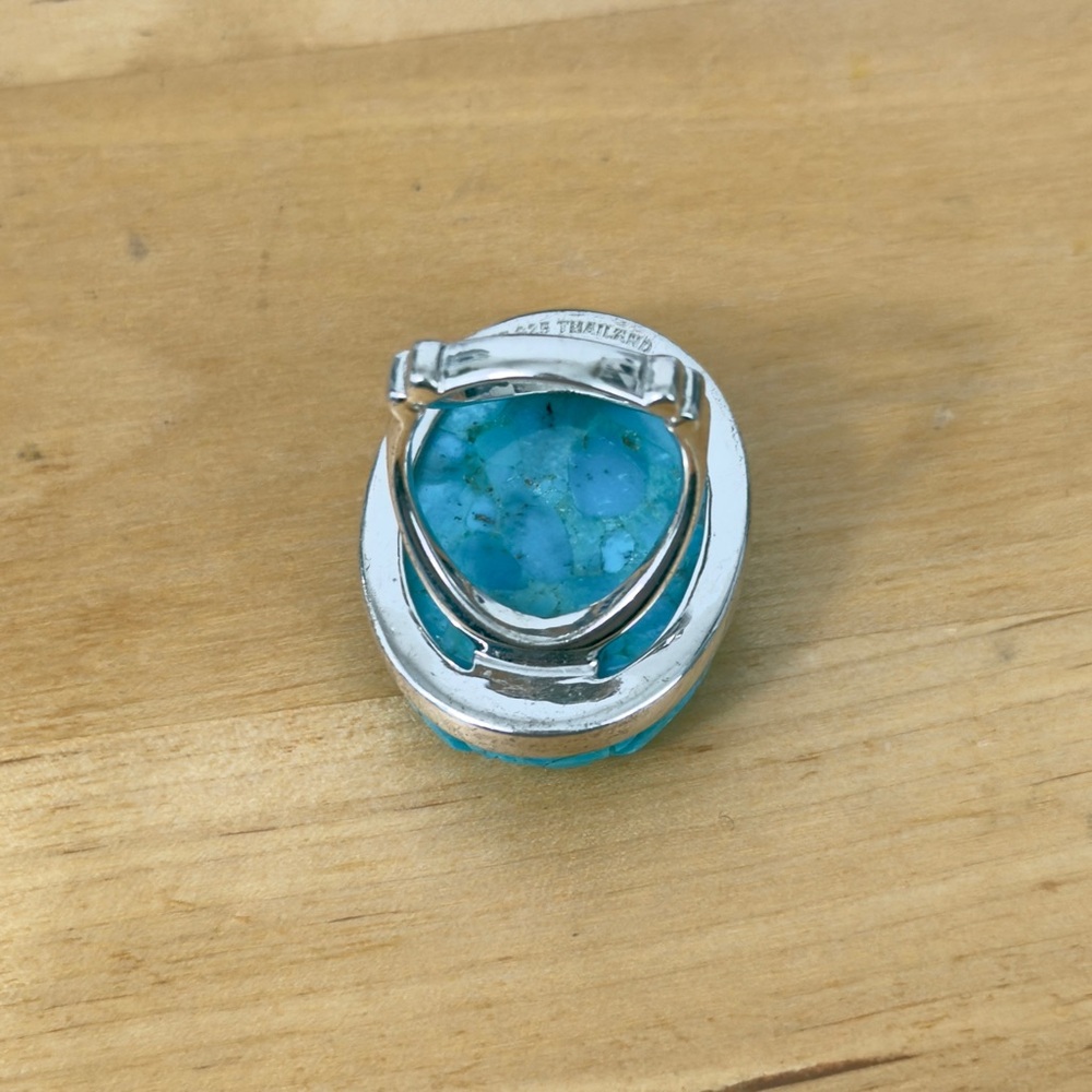 NF 925 Thailand DP Dallas Prince Carved Rose Turquoise Sterling Silver Ring Sz 7 - Picture 10 of 16